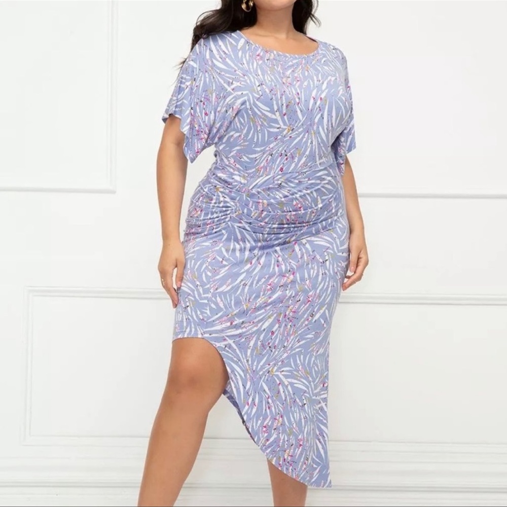 Eloquii Plus Size Dolman Sleeve Ruched Dress, Asymmetrical, 14/16 in Zebra Print